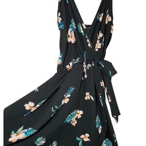 See You Monday - Short Wrap Dress - Black Floral